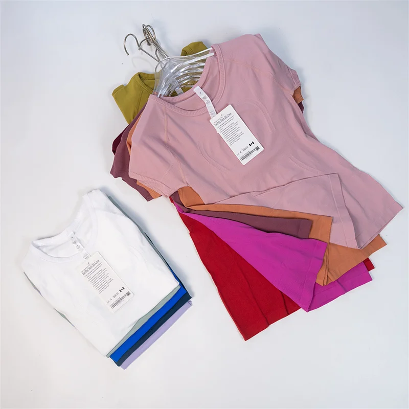 

Solid Color Comprehensive Training Fitness Women Short Sleeve Yoga Shirt Top Round Neck Solid Color Sport T-shirt Breathable Gym