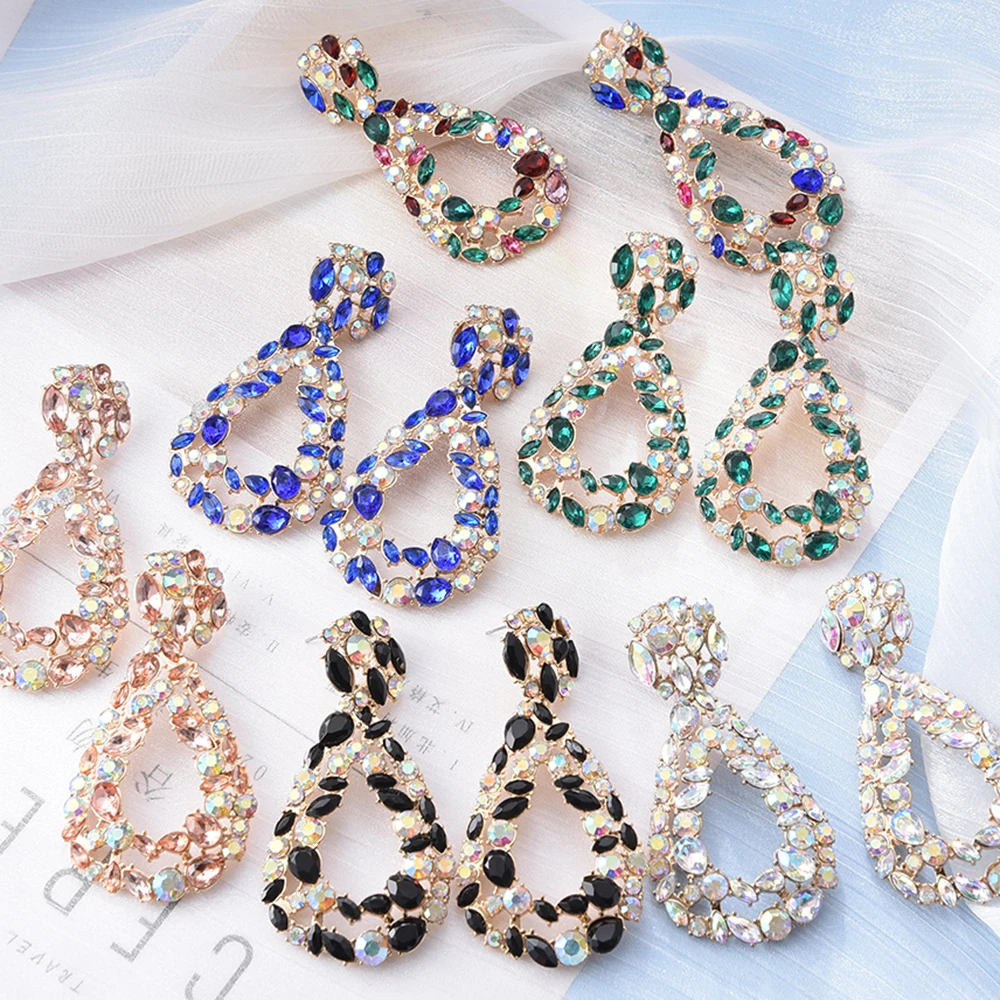 

Vintage Teardrop Chandelier Big Dangle Drop Earrings For Women Trendy Colorful Crystal Luxury Ear Accessories Pendant Jewelry