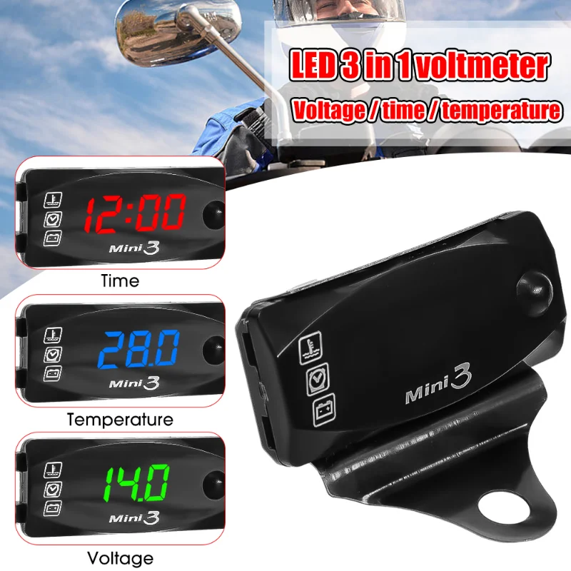 

Universal LED 3 In 1 Motorcycle Electronic Clock LED Digital Voltmeter Electronic Thermometer Universal Motorcycle Speedometer