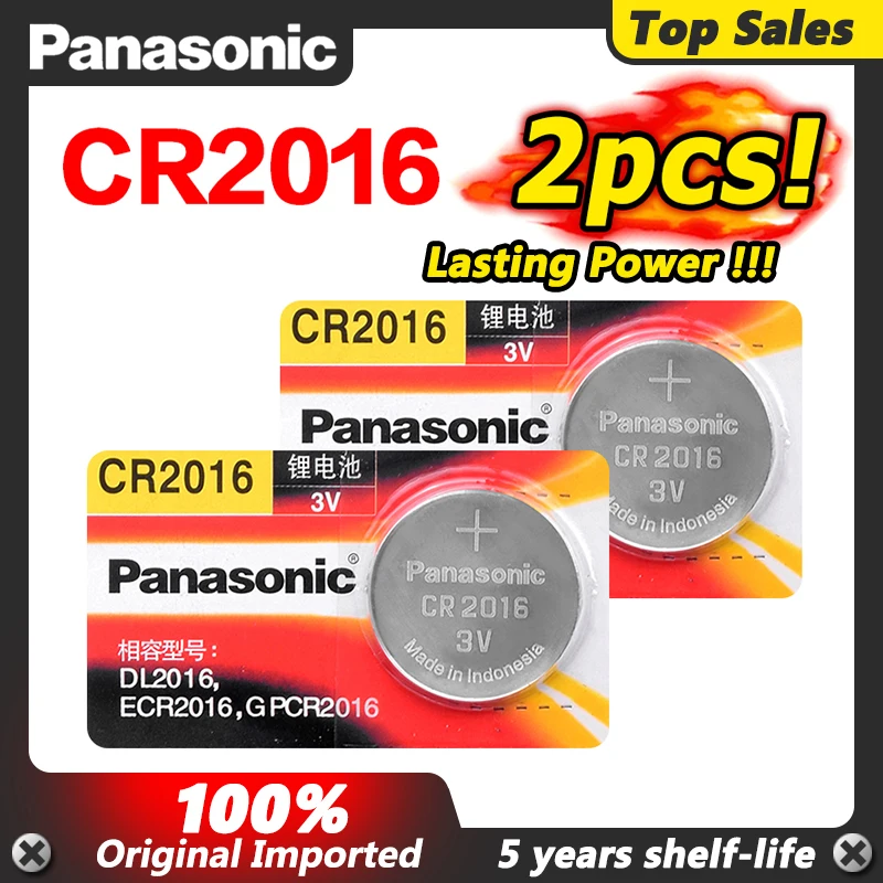 

Panasonic 2Pcs CR2016 3V Lithium Battery Single Use DL2016 ECR2016 Button Coin Cell Batteries For Watch Toys Remote Control