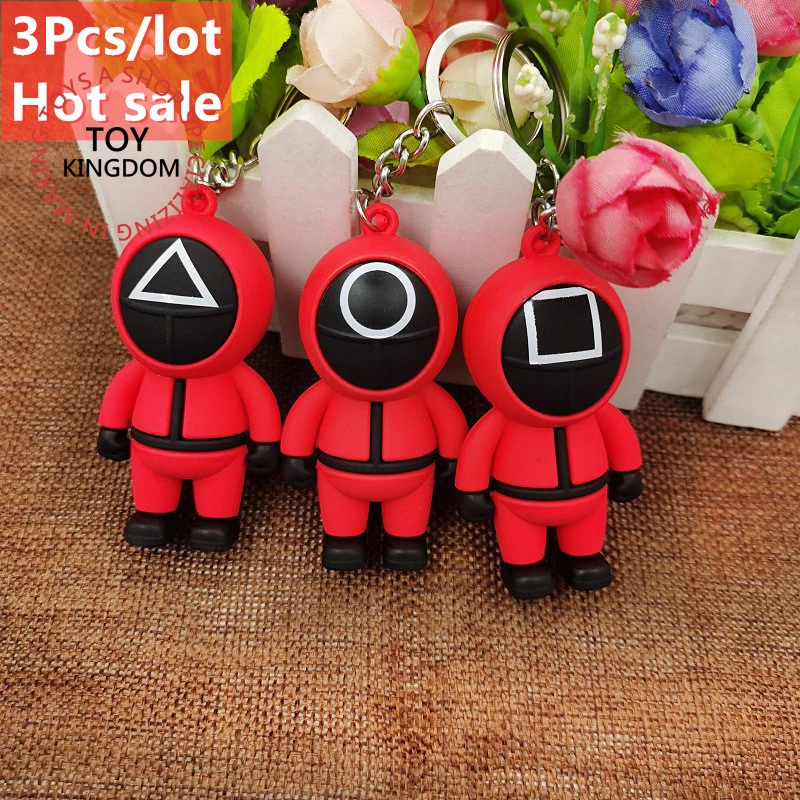 

3pcs/lot Squid Game Figures Mask Keychain Charms Accessories Round Six Cosplay Keychains for Women Men Kids Key Chain Toys Gift