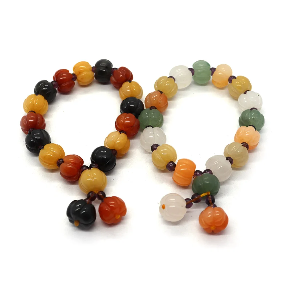 

Pumpkin Shape Natural Stone Agate Bracelet Colored Pumpkin Loose Beads Reiki Bracelet DIY Jewelry Making Charms Accessories Gift
