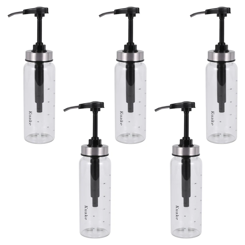 

5X Sauce Pump Dispenser With Glass Bottle Leakproof Kitchen Condiment Dispenser For Honey Ketchup Mustard Mayo