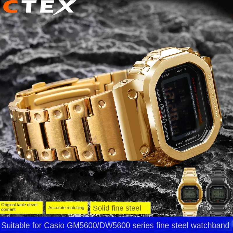 

Men's Golden black Metal Watch Strap For Casio G-SHOCK GM-5600 DW5600 GW-M5610 Modified Metal Stainless Steel Watchband Bracelet