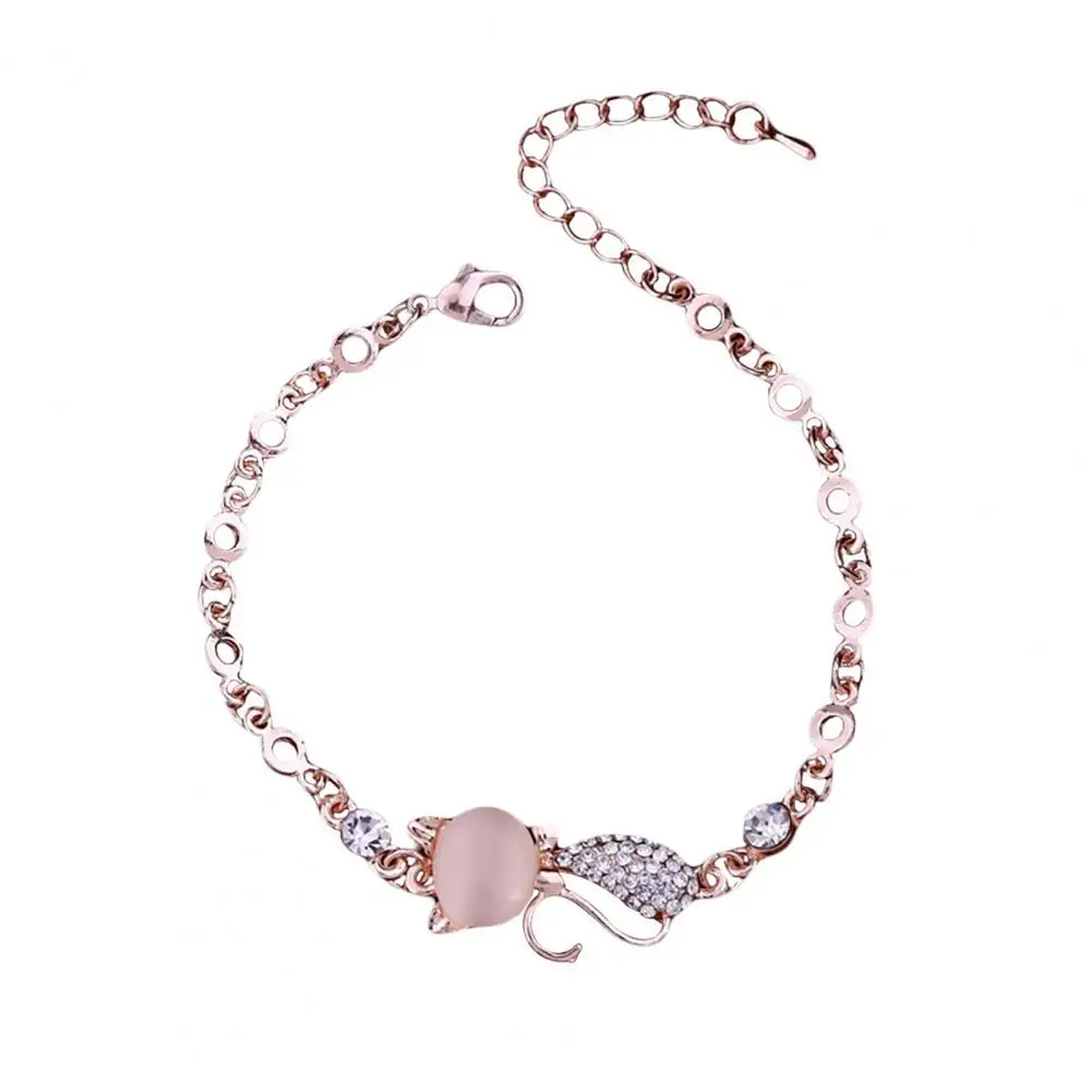

Women Ladies Lovely Cat Pendant Opal Rhinestone Bangle Bracelet Chain Jewelry for Daily Life
