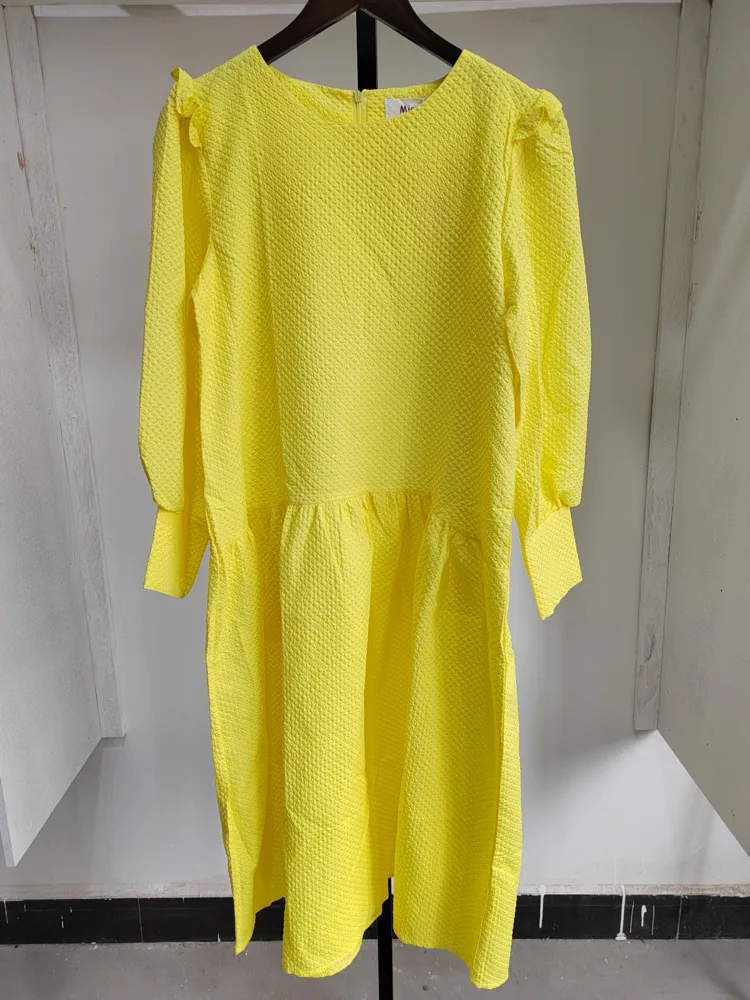 Женское длинное свободное платье [EWQ] корейское шикарное однотонное с круглым