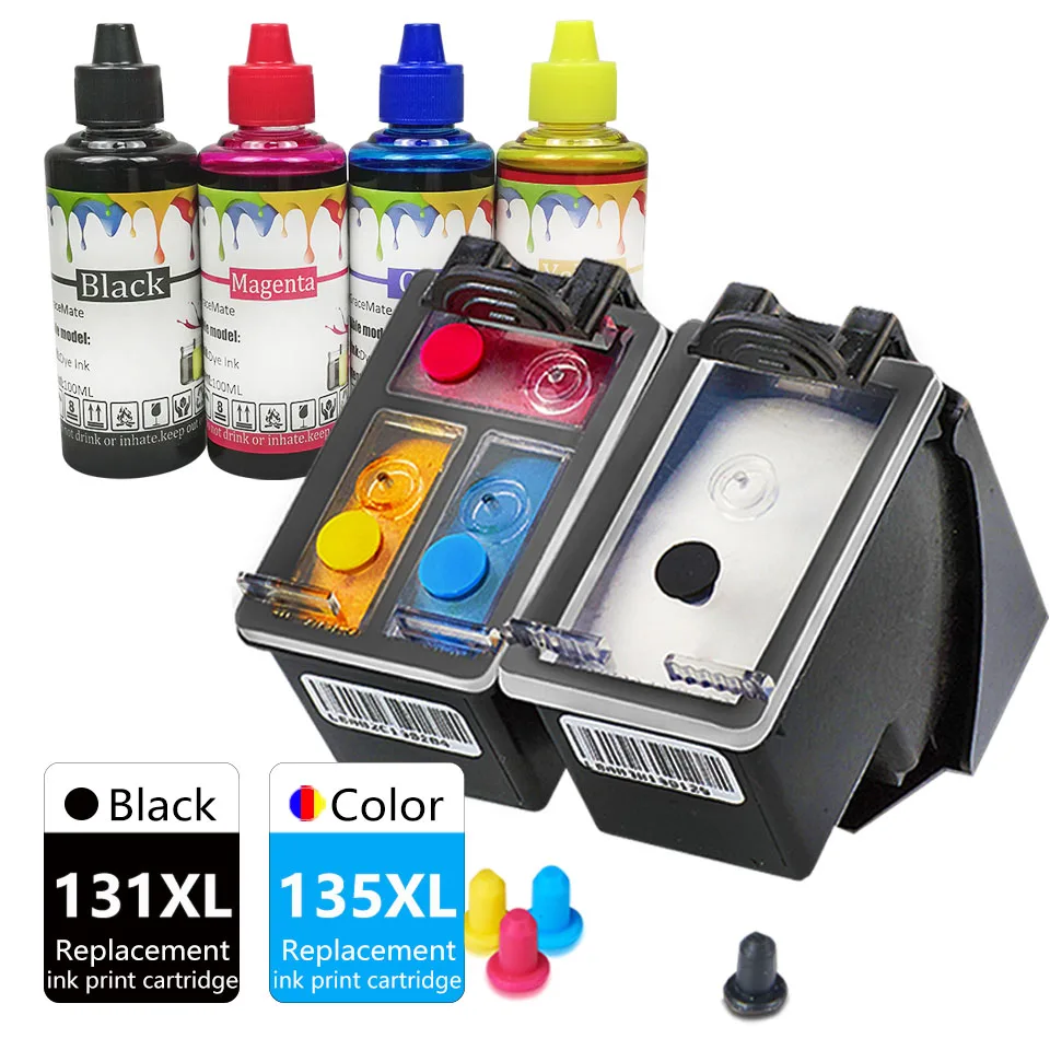 

131XL 135XL PhotoSmart 8150 8153 8400 8450 8450 8453 C3100 C3110 Printer Ink Cartridge Replacement for HP Inkjet 131 135 XL