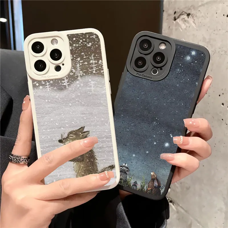 

Cartoon Animal Cat Scenery Phone Case For iphone 11 12 14 13 Pro Max X XR XS 7 8 14 Plus SE2020 Autumn Night Soft Silicone Cover