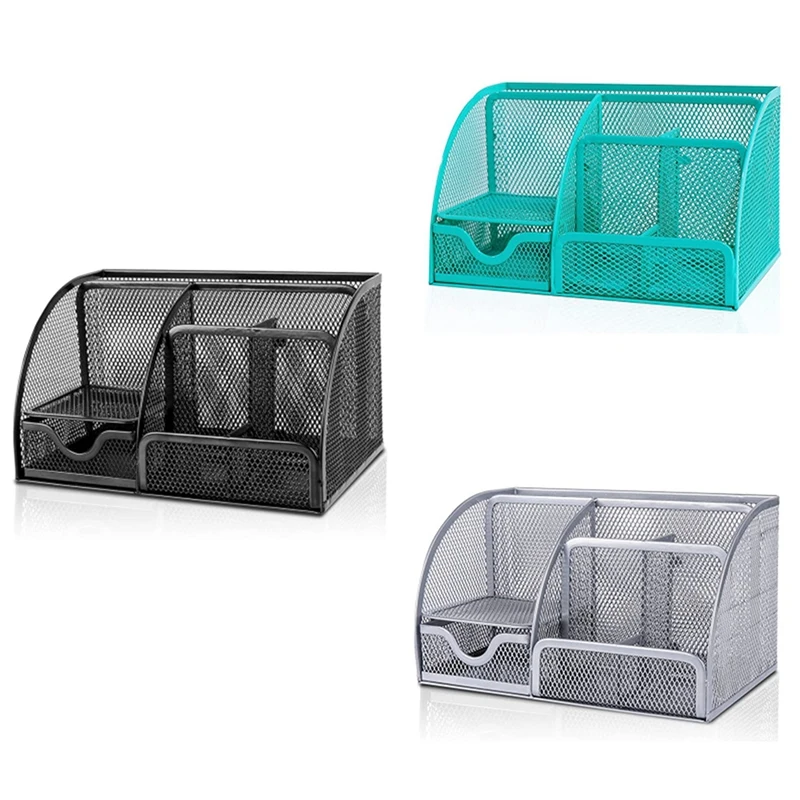 

Desk Organizer, Multi-Functional Mesh Desk Organizer With 6 Compartments And 1 Drawer For Home, Office, School