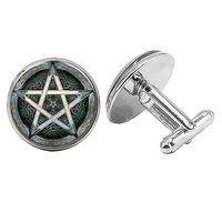 2019 new mysterious five pointed star cufflinks gothic personality glass convex round mens cufflinks to send mens gift jewelry