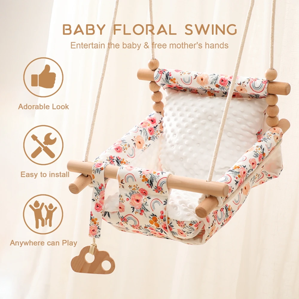 Newborn Photography Props Baby Swing Chair Wooden  Furniture Infants Photo Shooting Prop Accessories with Beautiful Flower Vine