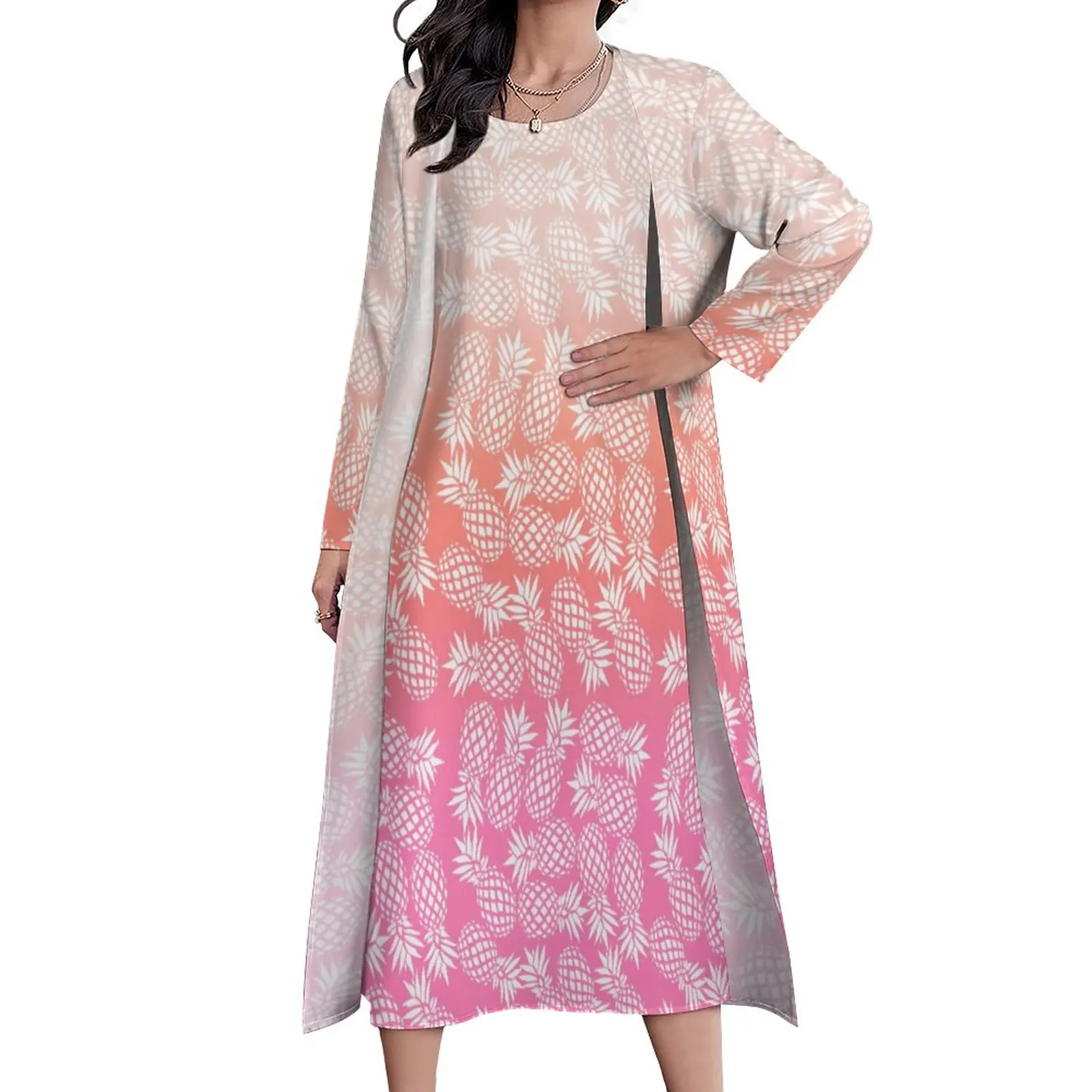 

Платье-макси с длинным рукавом и принтом «Омбре»