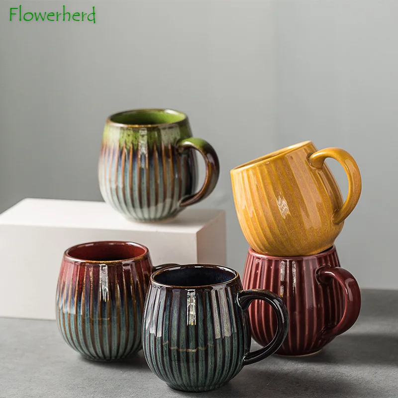 

Креативная Вертикальная зернистая чашка для воды с обжиговой глазурью и кофейной чашкой, керамическая чашка большой емкости, домашняя Япон...