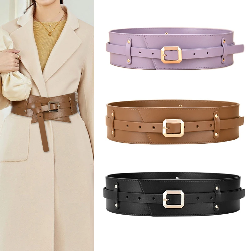 Designer Women's Belts Genuine Leather Skinny Wide Waistband for Female Loose Coat Girdle Overcoat Decorative Belt Separable