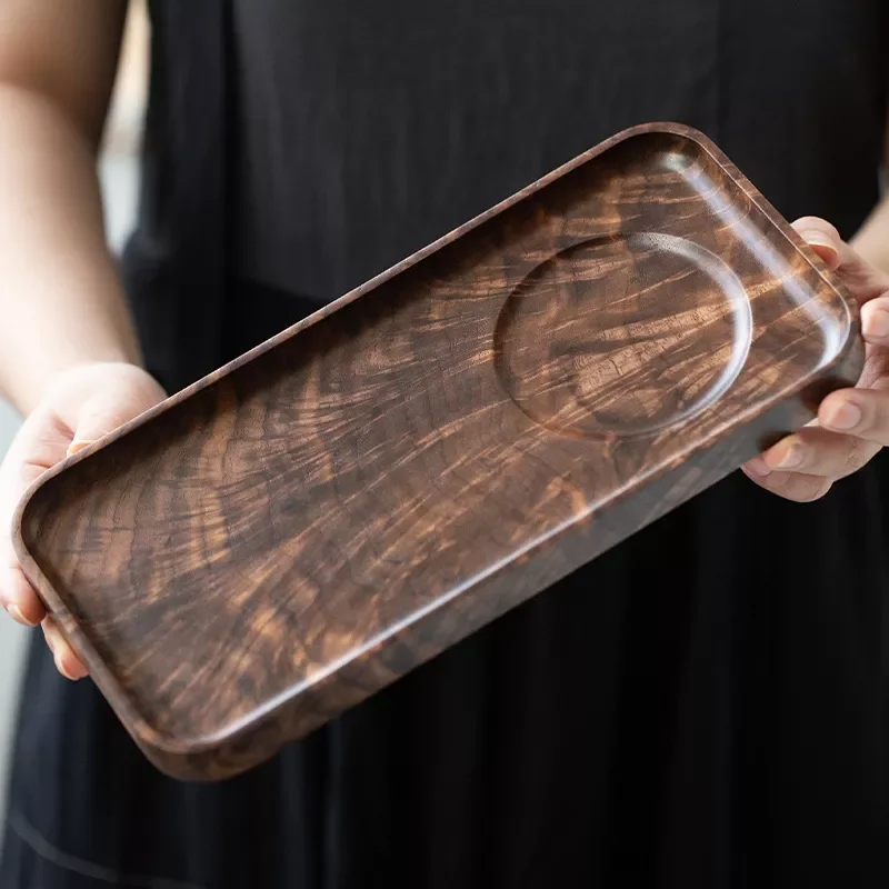 

Черный поднос из ореха, простой поднос для дома, гостиницы, ресторана, чайный поднос из массива дерева, деревянный длинный японский сухой пу...