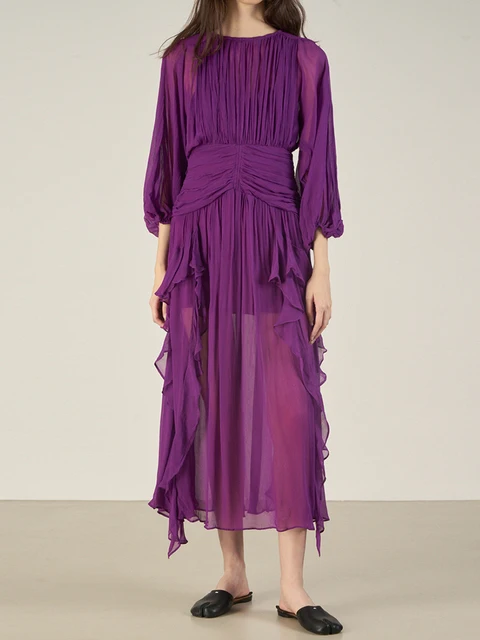 

Dresses Chic and Elegant Summer Dress Women 2023 Woman Ruffle Trim Folds Dress Sets Woman's Evening Women's Party Lantern Sleeve