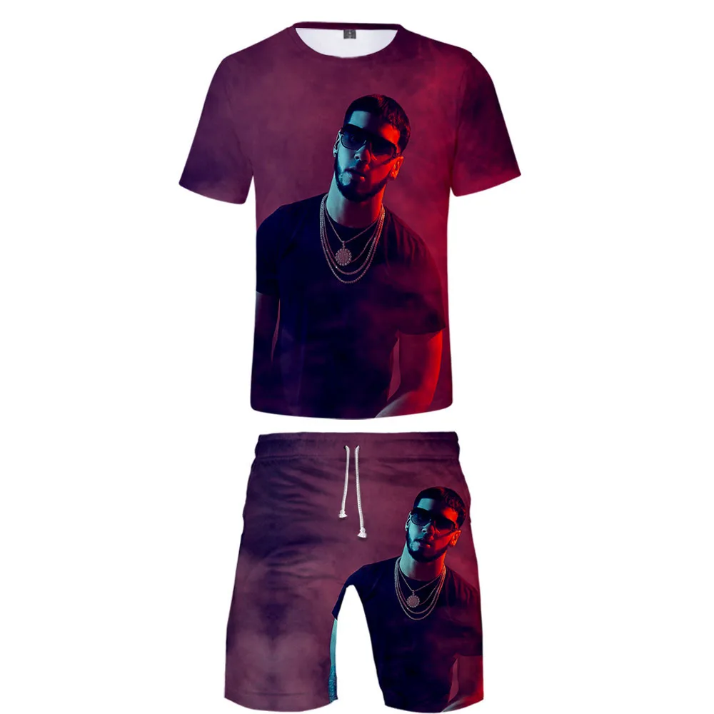 

Summer Men's Sets 2pc Tracksuit Short Sleeve T Shirt and Beach Shorts Two Piece Set Casual Sportswears Rapper Anuel AA 3D Print