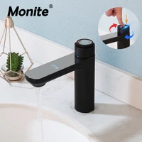 monite black basin faucet mixer bathroom water tap chrome stream high tech water generating digital display modern design faucet