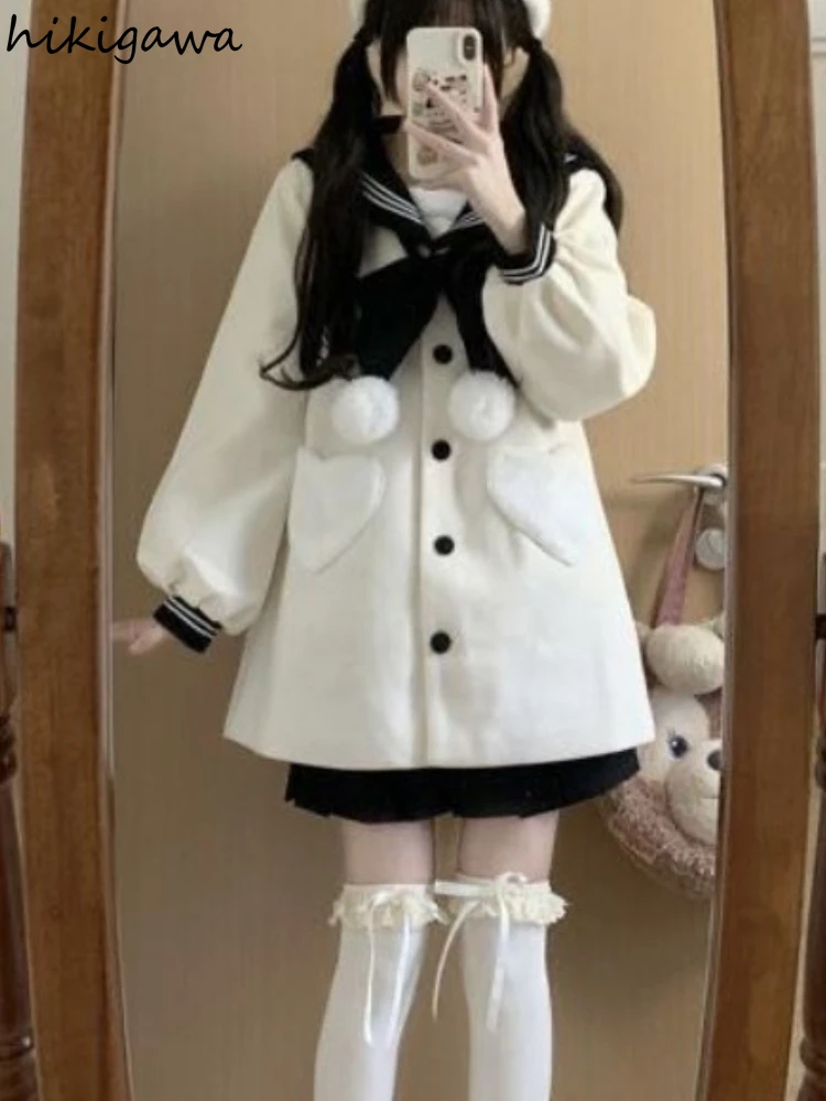 Зимнее женское пальто теплое 2024 японская шикарная верхняя одежда в