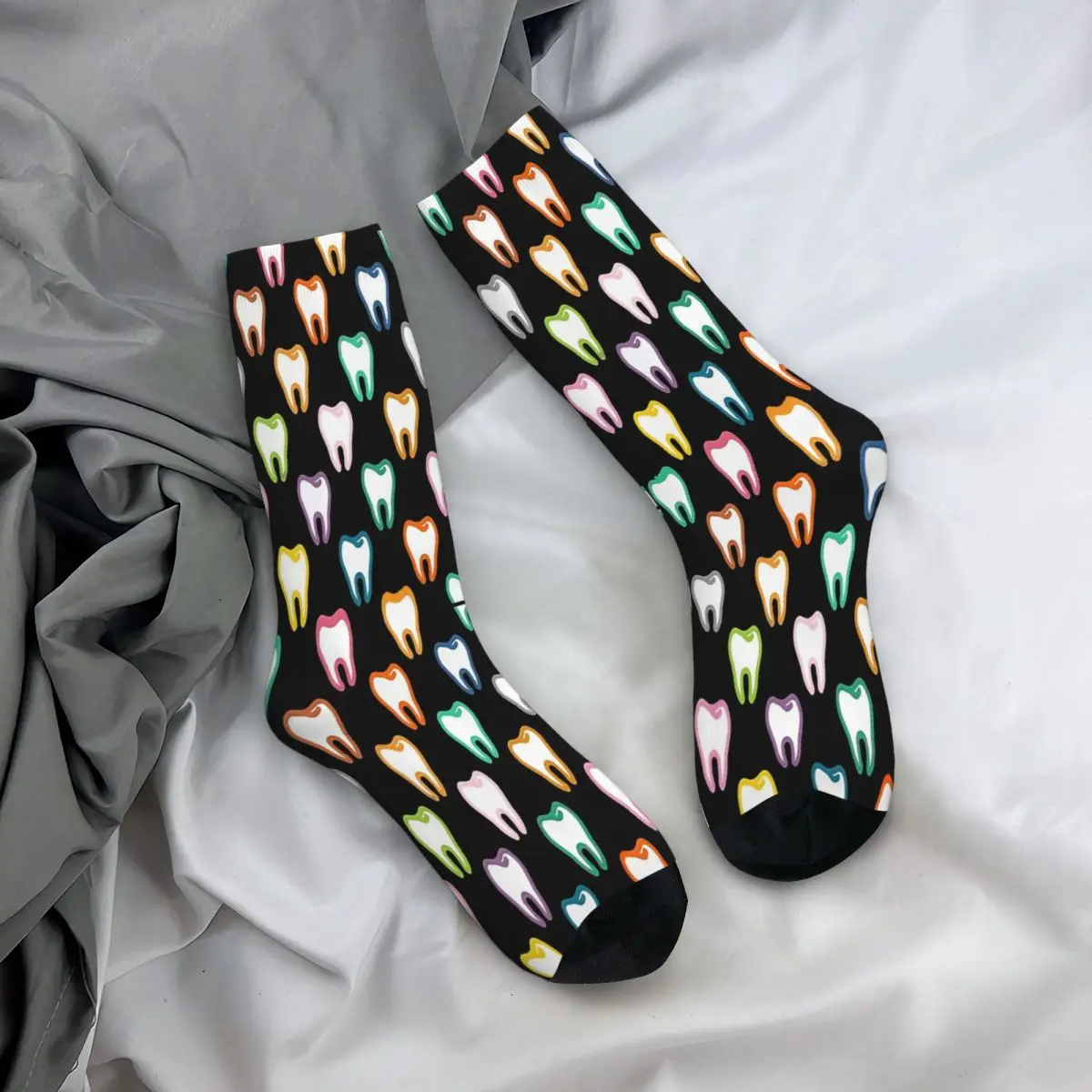 Rainbow Dental Valentines Teeth Pattern Colorful Neon Tooth Dental Assistant Dental Squad Students Socks Mens Women Stockings