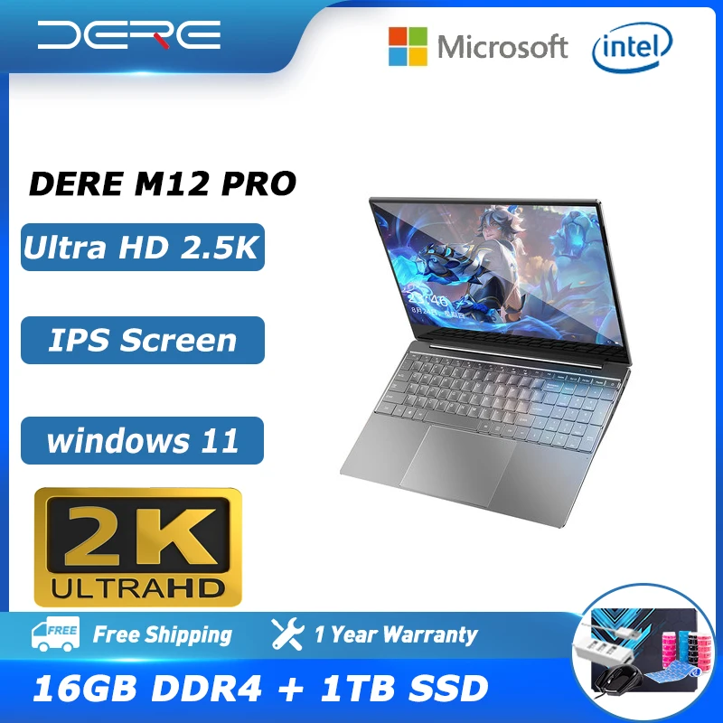 Ноутбук Dere V9 MAX, 15,6 дюйма, Intel Core i7-1165G7, 16 ГБ ОЗУ + ТБ SSD, 2,5 K IPS экран, компьютер, офис, Windows 11 ноутбук