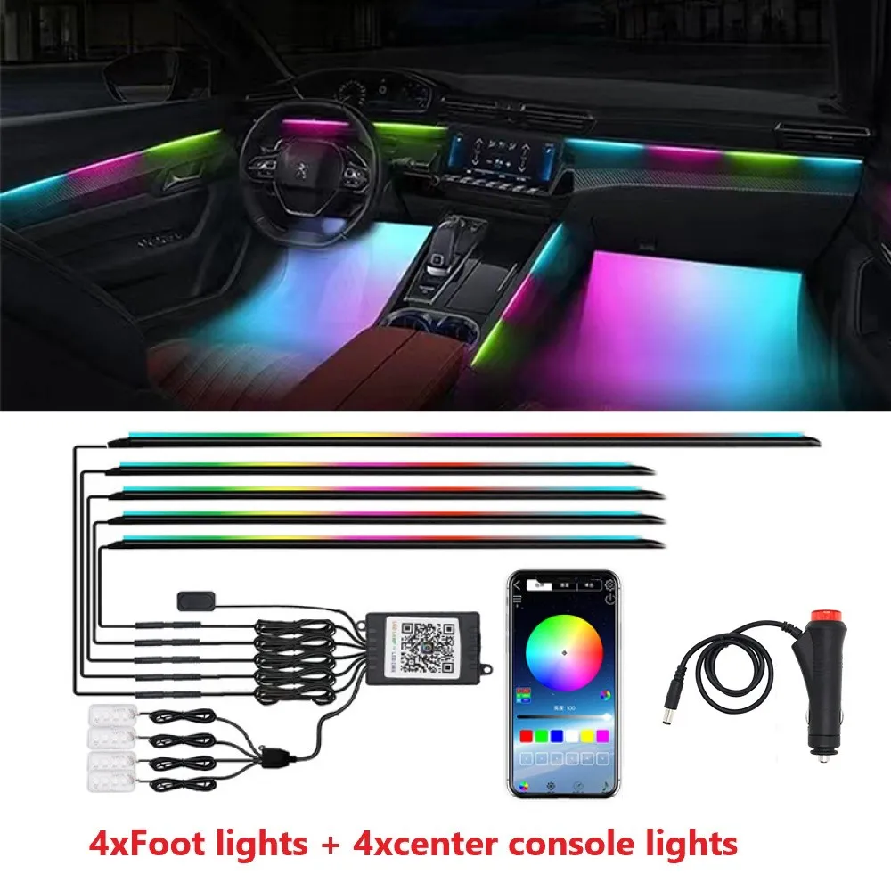 

Освещение атмосферы салона автомобиля 9(6) в 1, скрытые разноцветные лампы атмосферы со скрытым дизайном, симфонические лампы атмосферы с управлением через приложение, 12 В постоянного тока/USB, 5 В.