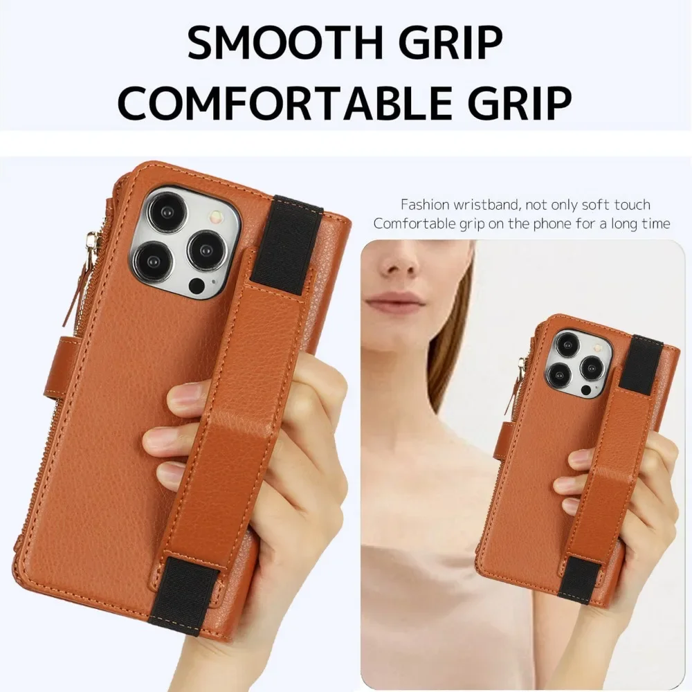 Чехол-кошелек на молнии для iPhone 16 15 14 Plus 13 12 Mini 11 Pro Max XS XR X 7 8 SE 2020 2022