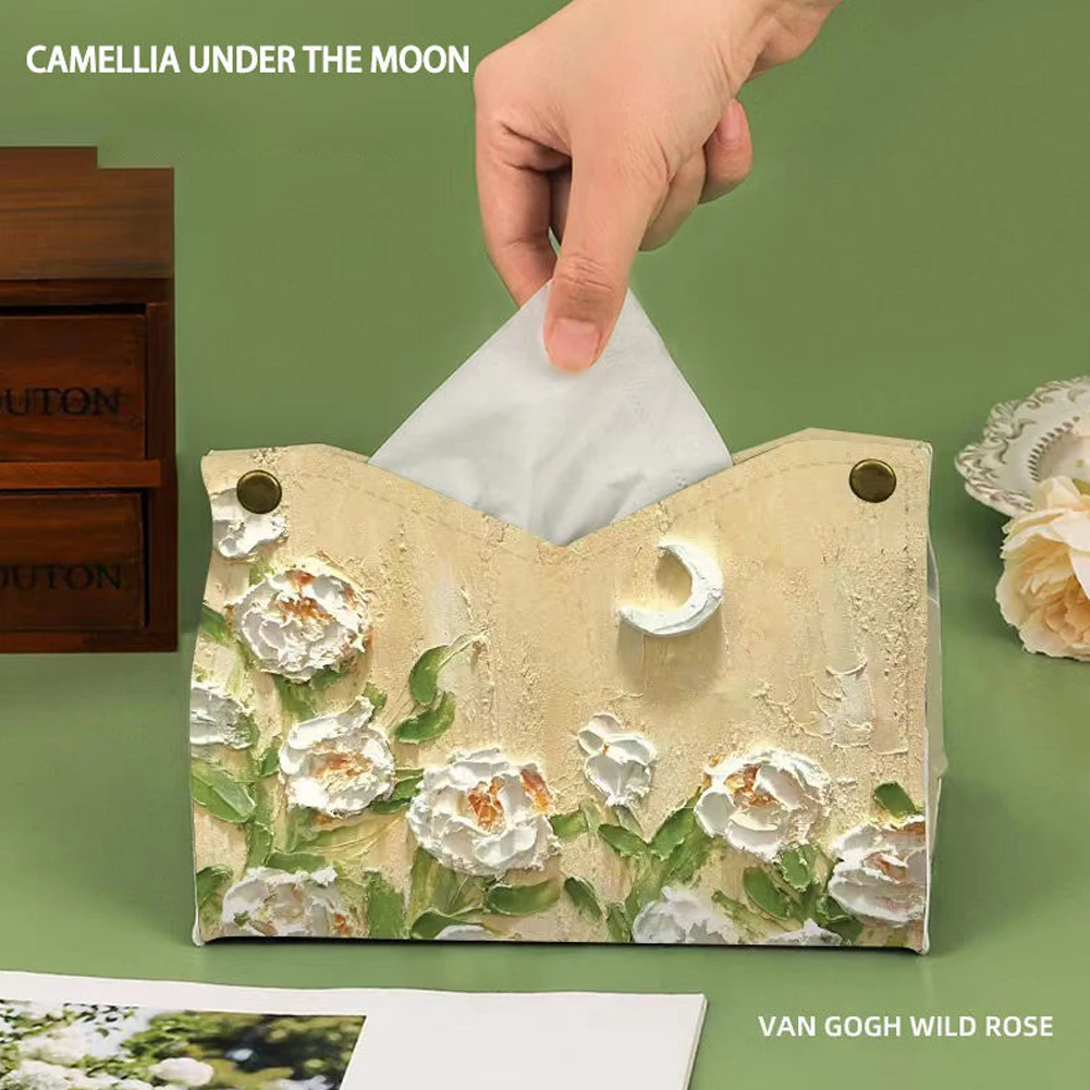 

Oil Painting Pastoral Tissue Storage Box High Quality Not Easy to Break Durable for Home Car Office E2S