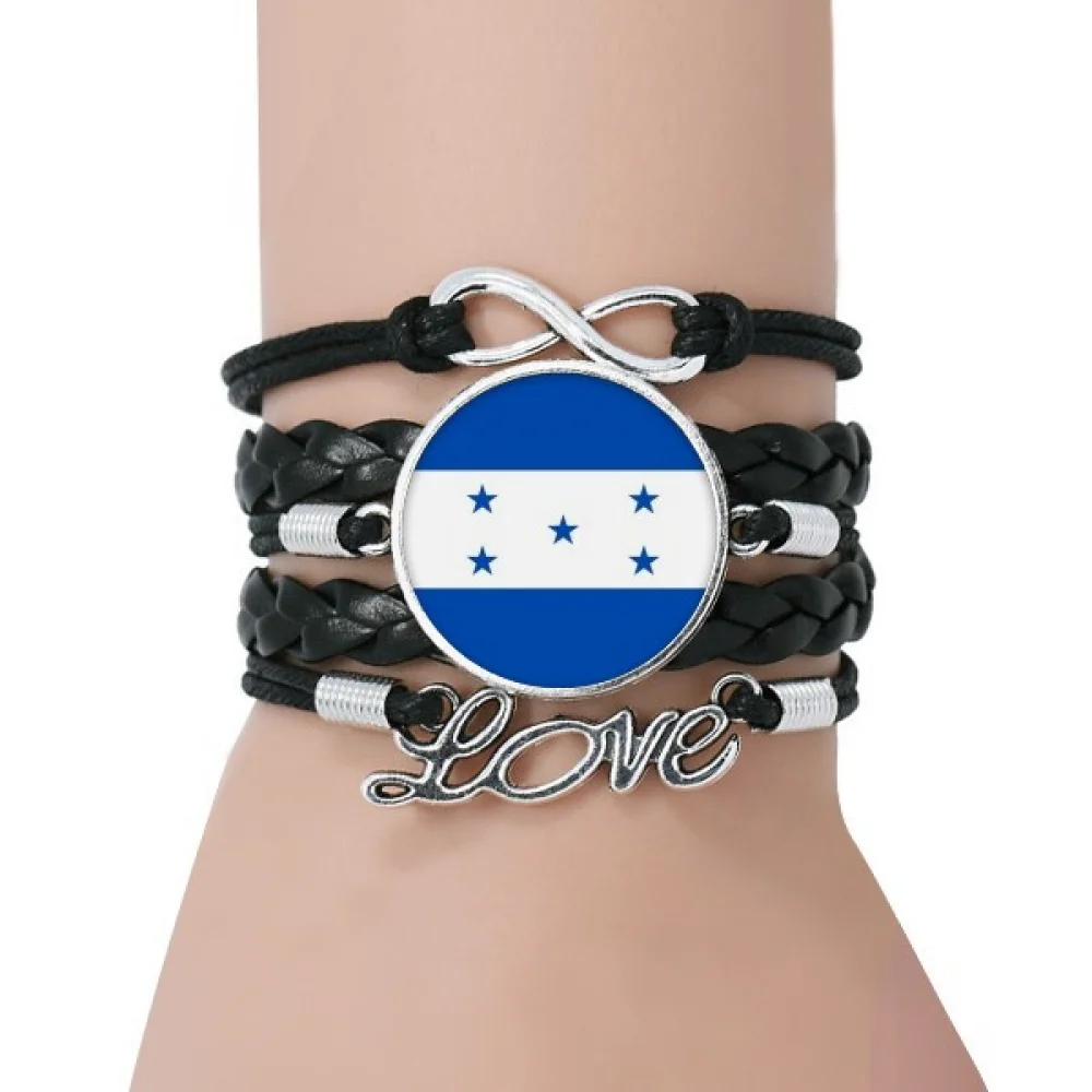 

Honduras National Flag North America Country Bracelet Love Accessory Twisted Leather Knitting Rope Wristband