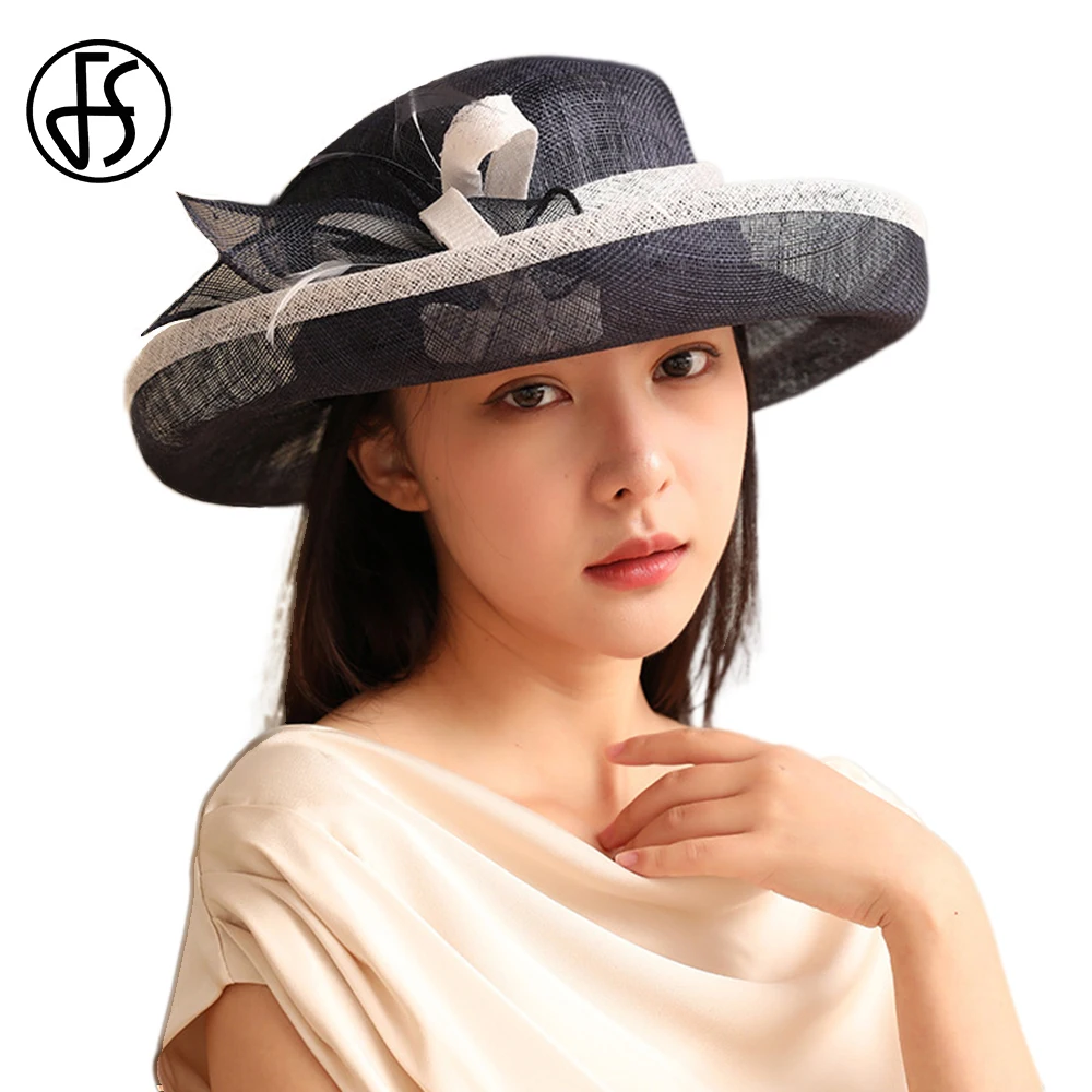 

FS Summer Curl Brim Sun Hats Women Fashion Entry Luxury Cap Ladies Retro Blue And White Hat Female Beach Visors Sunbonnet