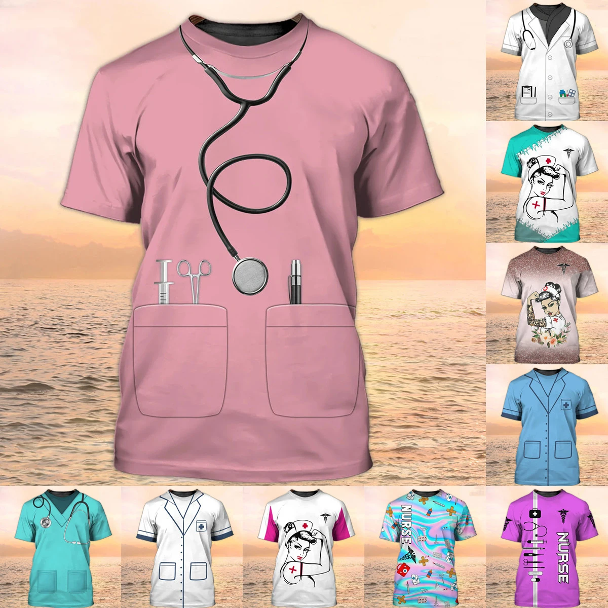 

2023 Women's Round Neck Nurse Doctor T Shirt 3D Printed Uniform Quackity Graphic T Shirts Work Clothes Tops Tee XXS-6XL