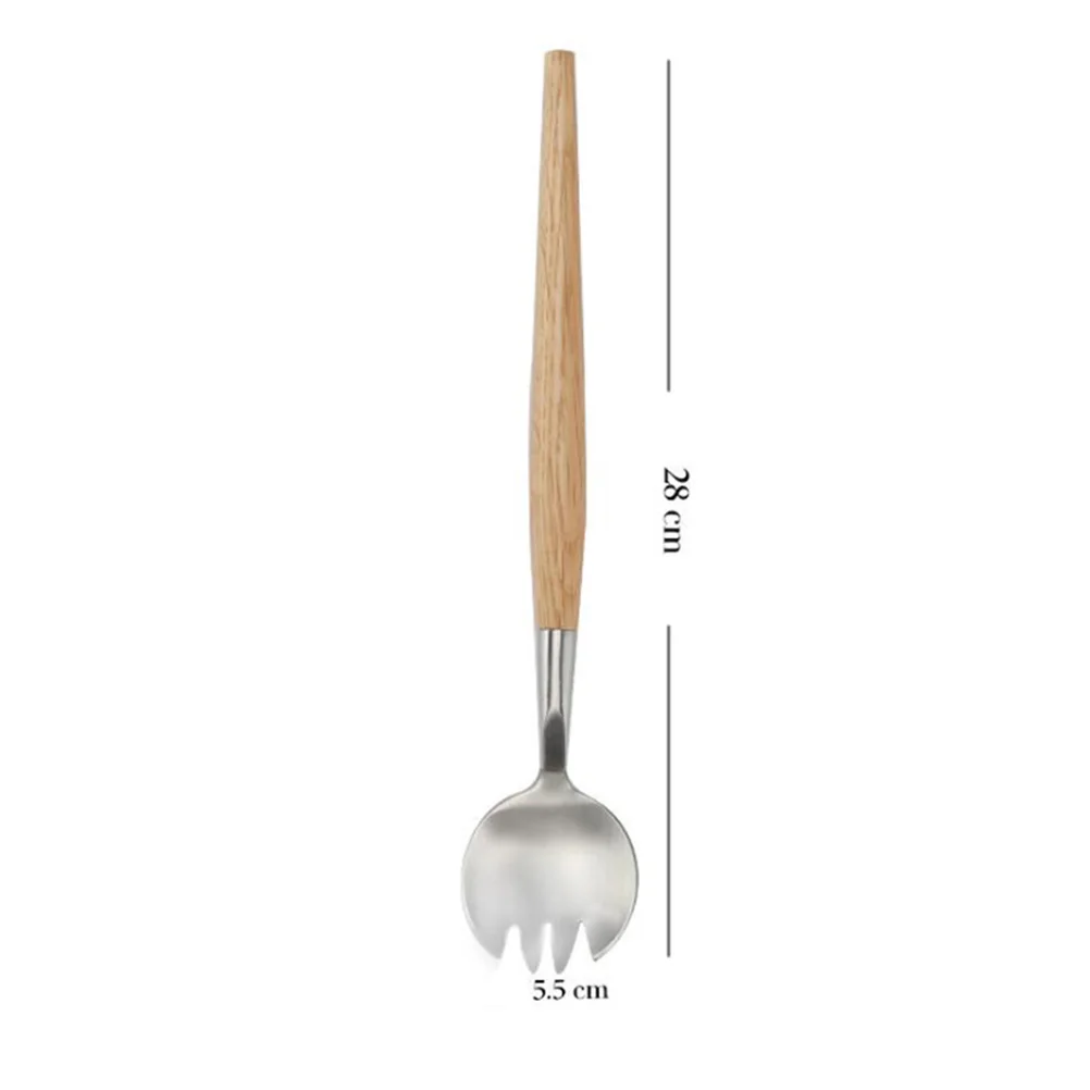 

Stainless Steel Salad Fork Wooden Handle Fork Multifunctional Tableware Food Serving Fork for Home Daily Use