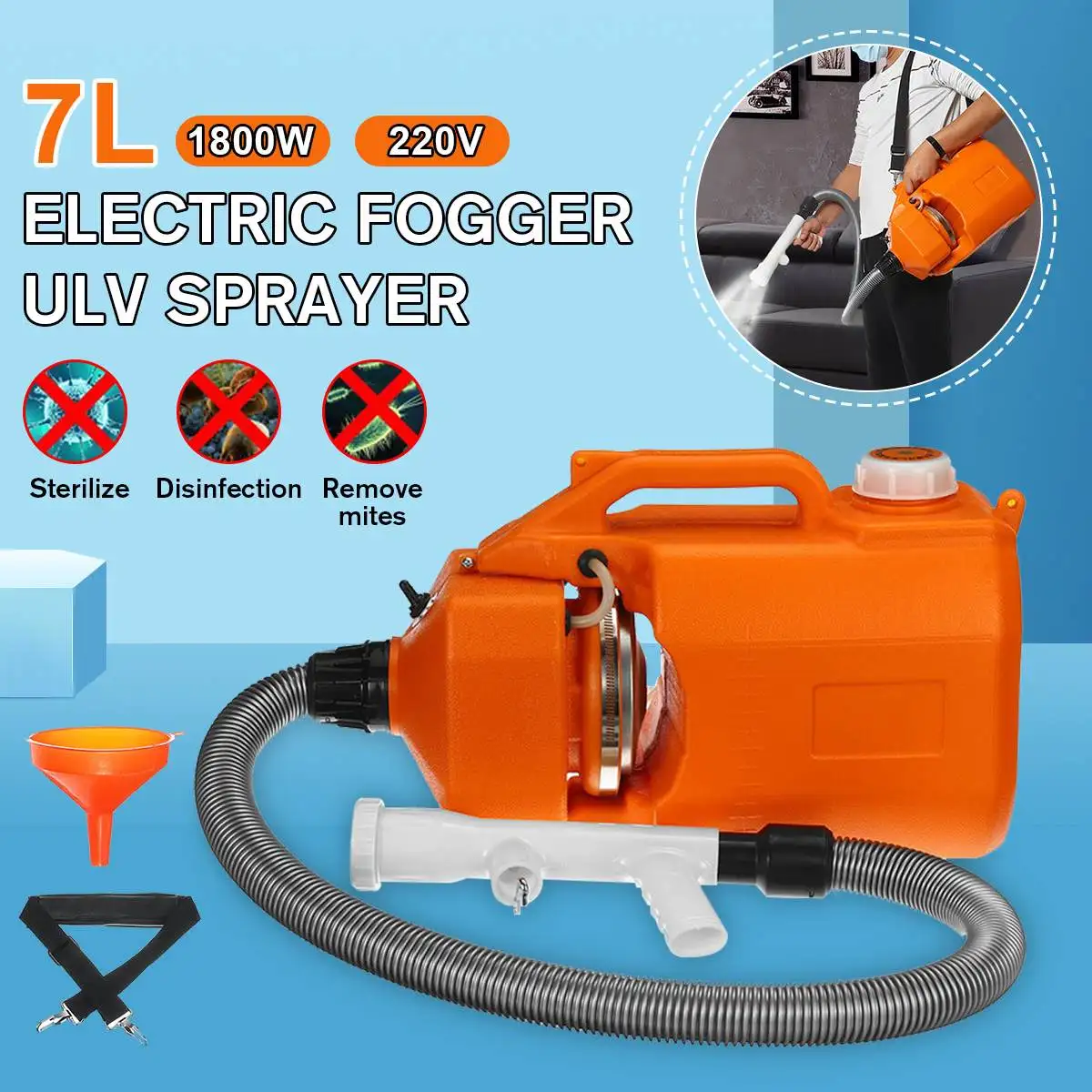 

Электрический дезинфекционный распылитель, дезинфицирующая противотуманная машина, Интеллектуальный ультравысокой емкости 7L ULV холодный ...