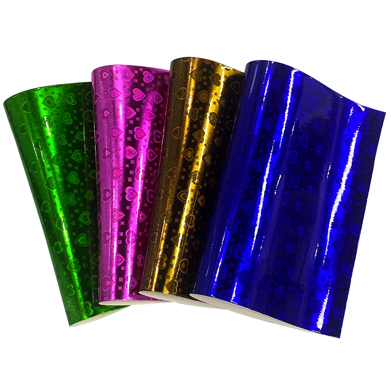 Hologram Love heart pattern Mirrored Faux PU Leather Synthetic Leatherette Fabric Craft Cloth DIY Bows Making Earring 46*135CM
