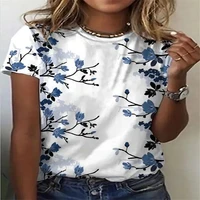new summer simple womens t shirt daily casual top round neck t shirt fashion shirt flower theme short sleeved womens clothing