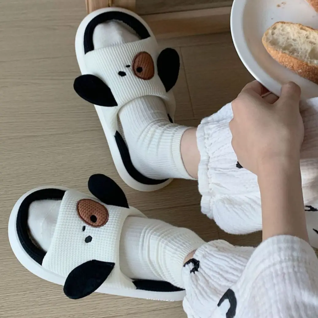 Yasuk AllSeason Women's Men's Casual Simple Indoor And Outside Home Slippers Non-Slip Cute Dog Cotton Linen Unisex Couple's Soft
