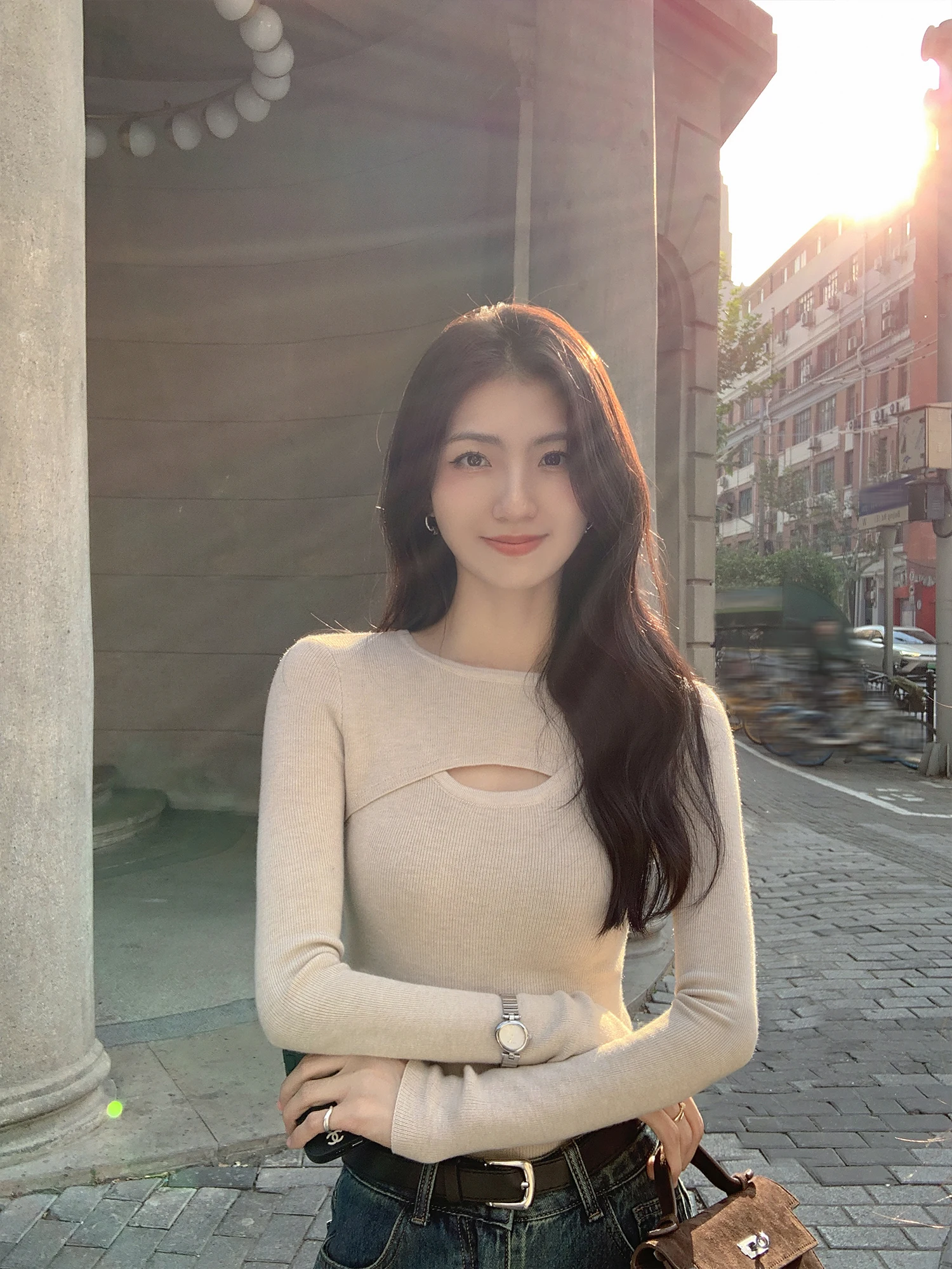 Женский вязаный топ Mulvan Design Sense 2024 осень и зима новый облегающий для похудения