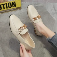 2022 spring and autumn fashion british style retro square head metal decorative womens shoes pu casual student flat shoes