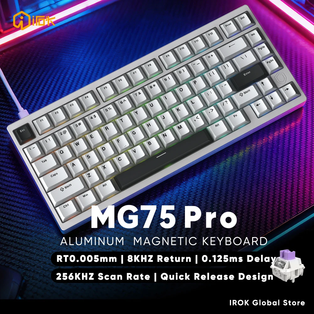 Фото Механическая игровая клавиатура IROK MG75Pro MG75 Pro MG75 с алюминиевыми магнитными переключателями, 75% форм-фактор, быстрый отклик 0.005 мм, проводная, для геймеров №1