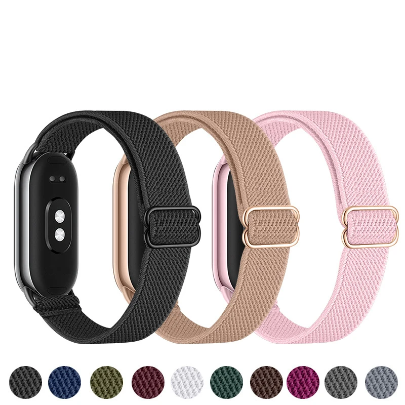 Фото Нейлоновый ремешок для Xiaomi Band 8 9 10, эластичный растягивающийся браслет, аксессуары для умных часов, универсальный mi Band 10/9/8 №1