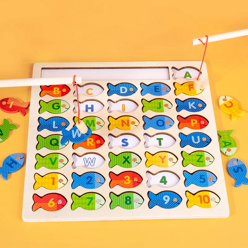 

Деревянные магнитные рыболовные игрушки Монтессори для детей, игра с буквами познания, доска с сочетанием цветов, Обучающие пособия, обучающая игрушка для детей