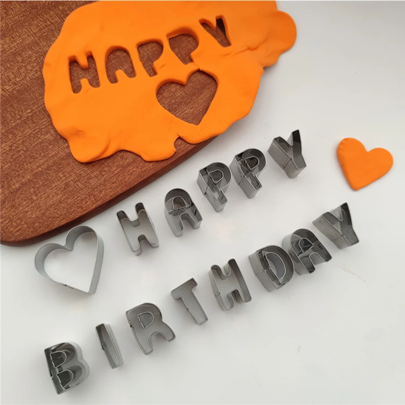 

Happy Birthday Cookie Cutters Moulds Stainless Steel Letter Candy Biscuit Mold DIY Baking Tools Fondant Cutter Cake Decor Tool