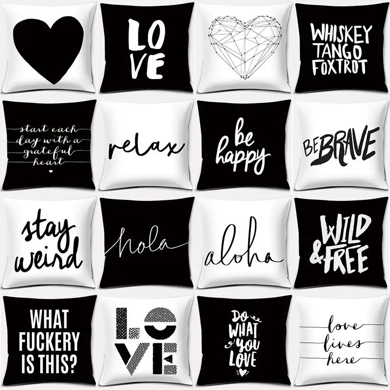 

Black and White English Sentence Square Home Decorative Pillow Cover Cushion Cover