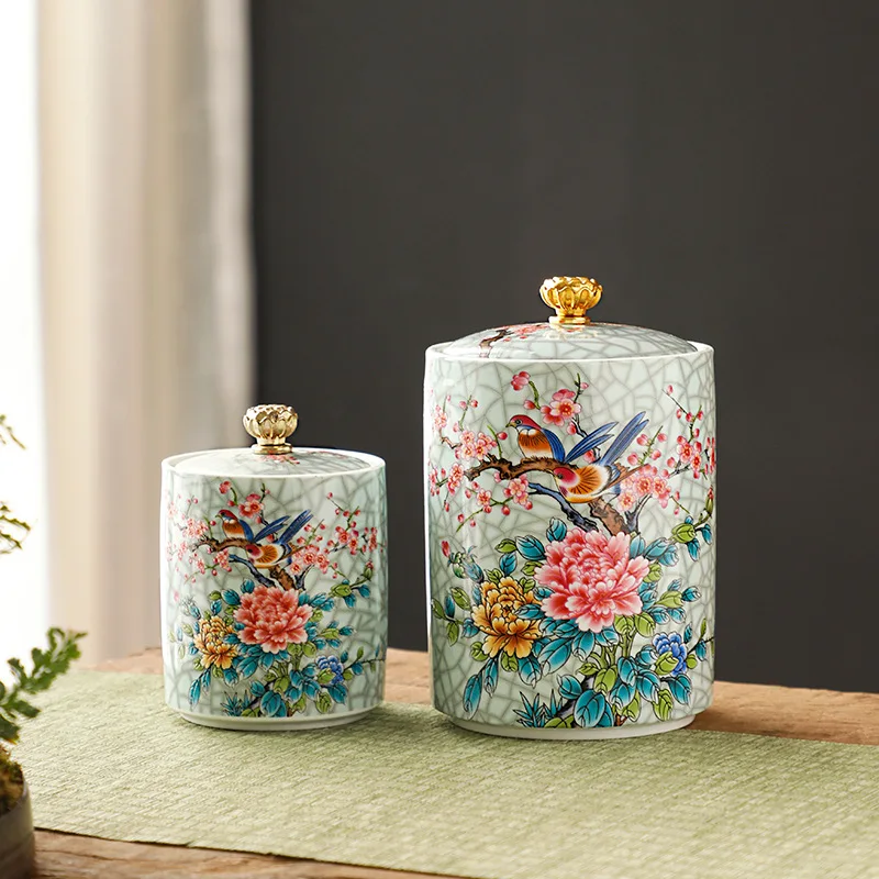 European Ceramic Storage Jar Enamel Decorative Kitchen Cereal Dispenser Coffee Table Desktop Tea Canister Living Room Candy Jars