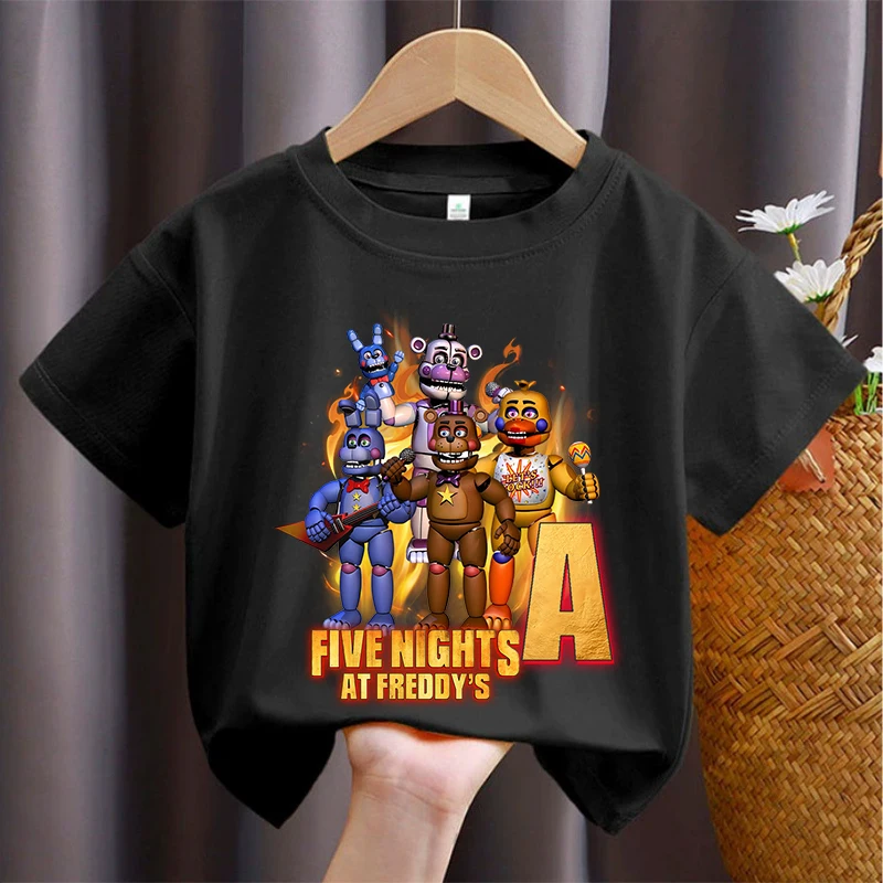 Фото Детская футболка Five Nights At Freddys FNAF, футболка с мультяшным принтом и буквами для мальчиков, повседневные спортивные топы с короткими рукавами, детская одежда №1