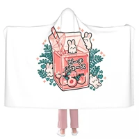 peach juice sticker blanket japanese rabbit soft cheap hooded bedspread comfy fleece bed blanket