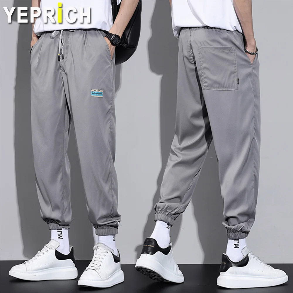 

Men Summer Trousers Vintage Ice Silk Fashion Sweatpants Sports Harem Style Thin Elastic Waist Male Pencil Casual Pants