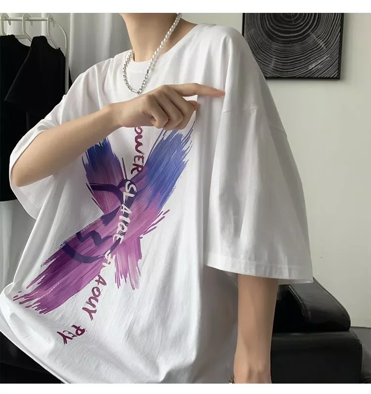

2023NEW Man short-sleeved t-shirt summer trend creative printing casual short-sleeved ins japanese style loose compassionate tsh