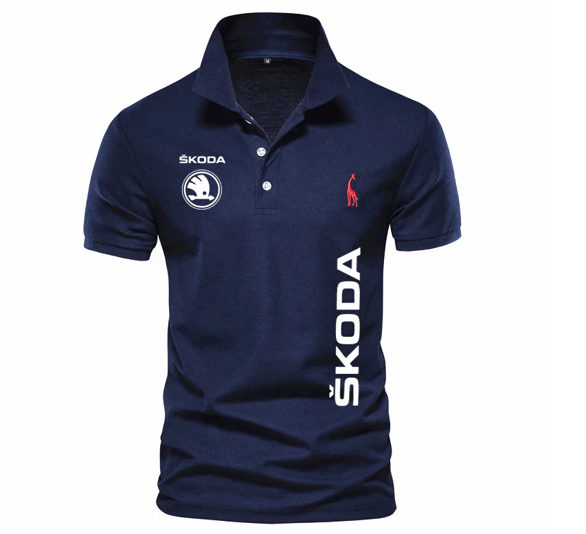 

Best selling NEW Men's Polo Short Sleeve Shirt SKODA car logo print solid color 100% cotton lapel men's t-shirt men's top
