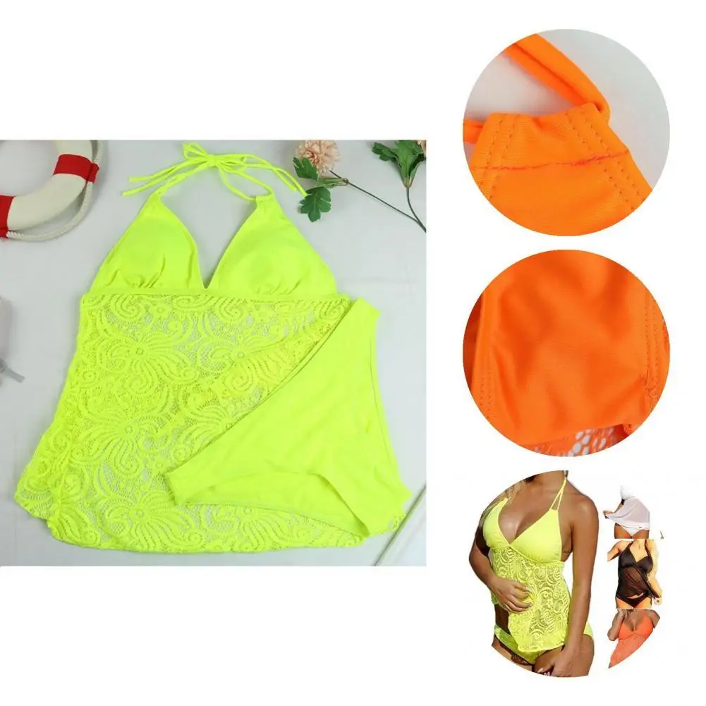 

Quick Drying 2Pcs/Set Fabulous Women Splitted Two Pieces Swimsuit See-through Swimming Suit V-neck for Vacation